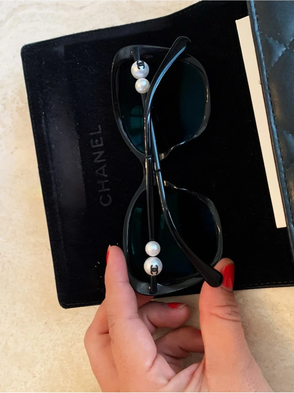 CHANEL Black Sunglasses with Pearl Accent and CC Logo